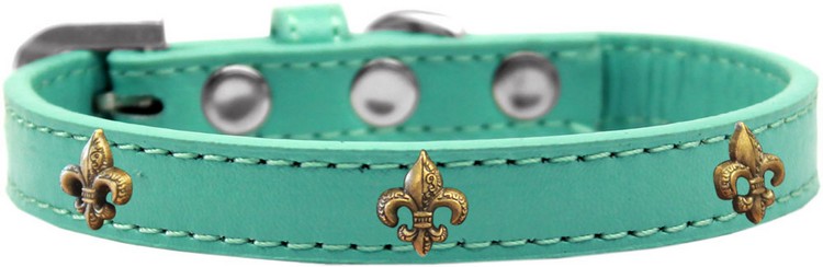 Bronze Fleur De Lis Widget Dog Collar Aqua Size 16